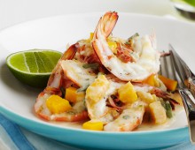 Grilled King Prawns with Mango, Young Coconut & Lime
