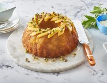 Mango and pistachio cake with lemon syrup