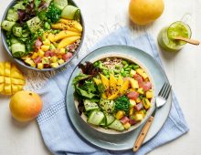 Mango poke bowl with zesty coriander dressing
